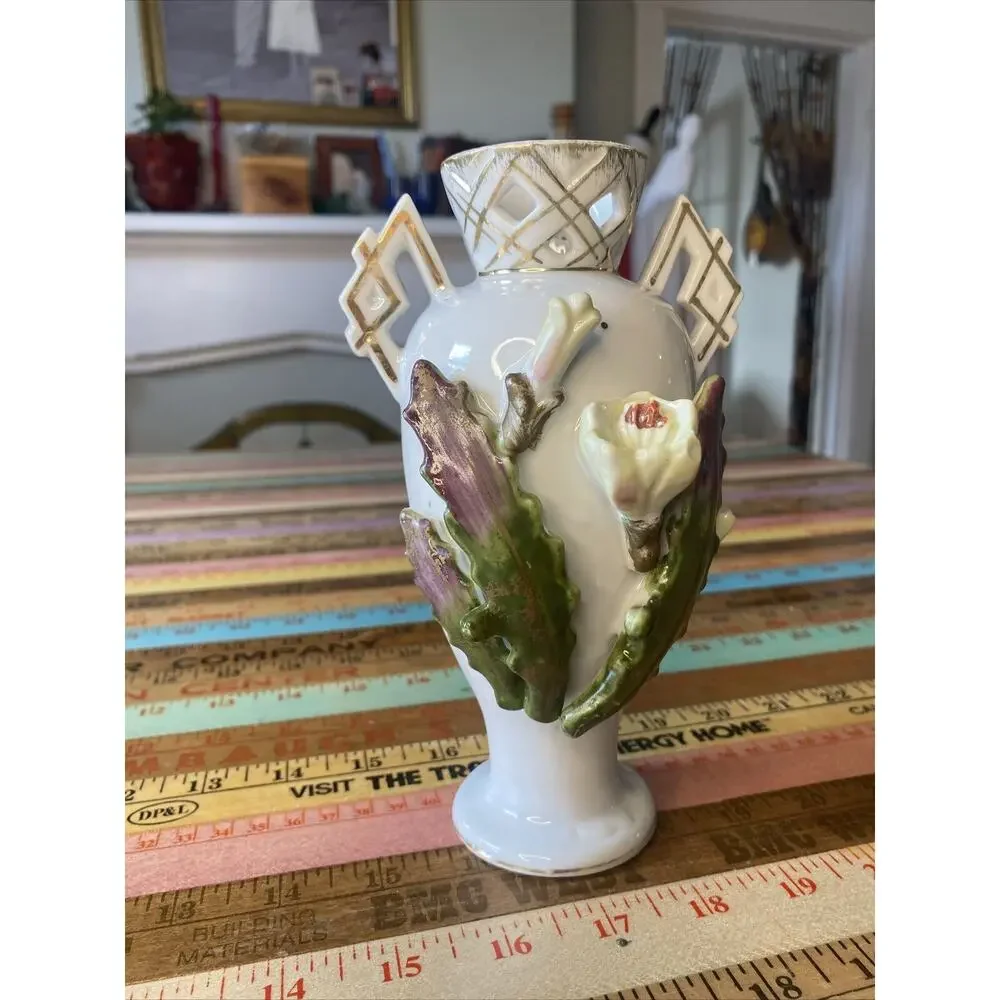 Thames Hand painted Ceramic Pottery Vase 7”Applied Cacti Floral Numbered 52/59